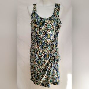 100% Silk Adrianna Papell Patterned Sleeveless Dress Size 14
